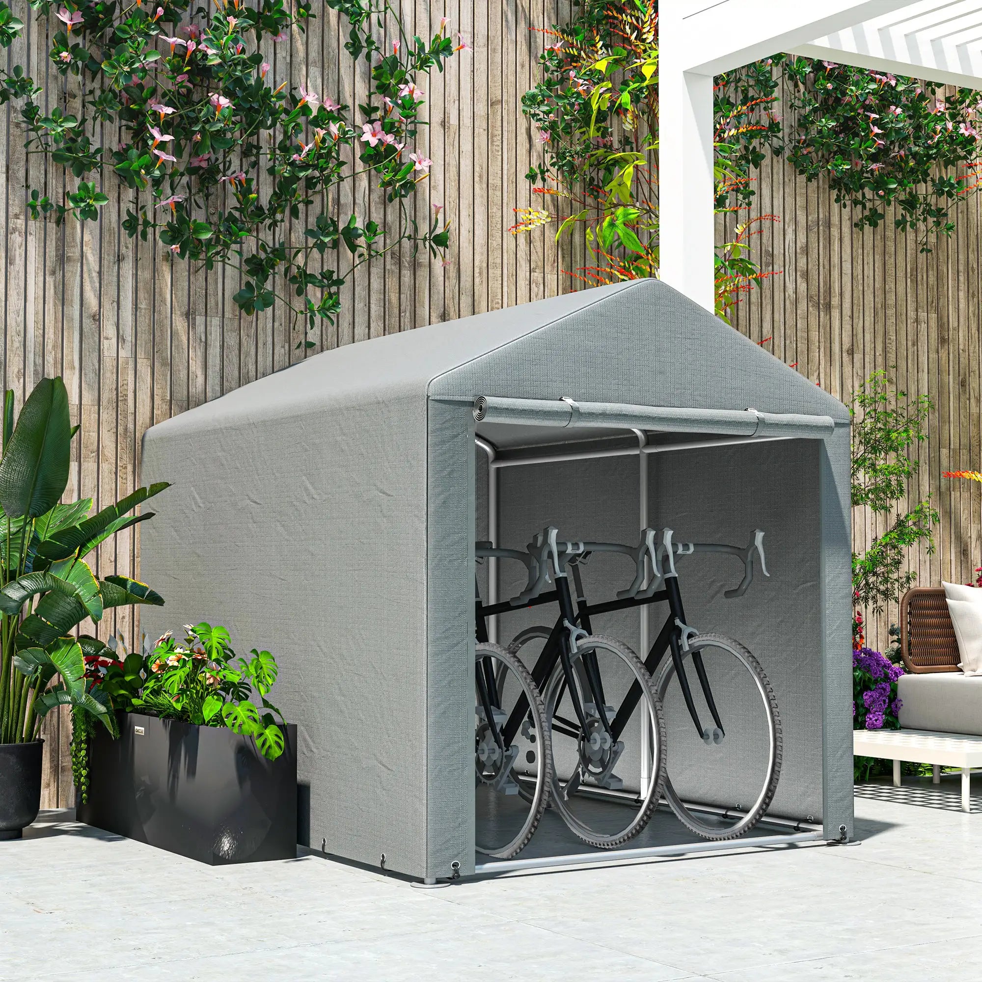 Portable Bicycle Shed, Galvanized Steel Frame, Large Door, Waterproof, Light Grey Sheds at Gallery Canada