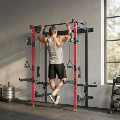 Foldable Power Cage With Pull-Up Bar, Cable Pulley System, 1540 Lbs