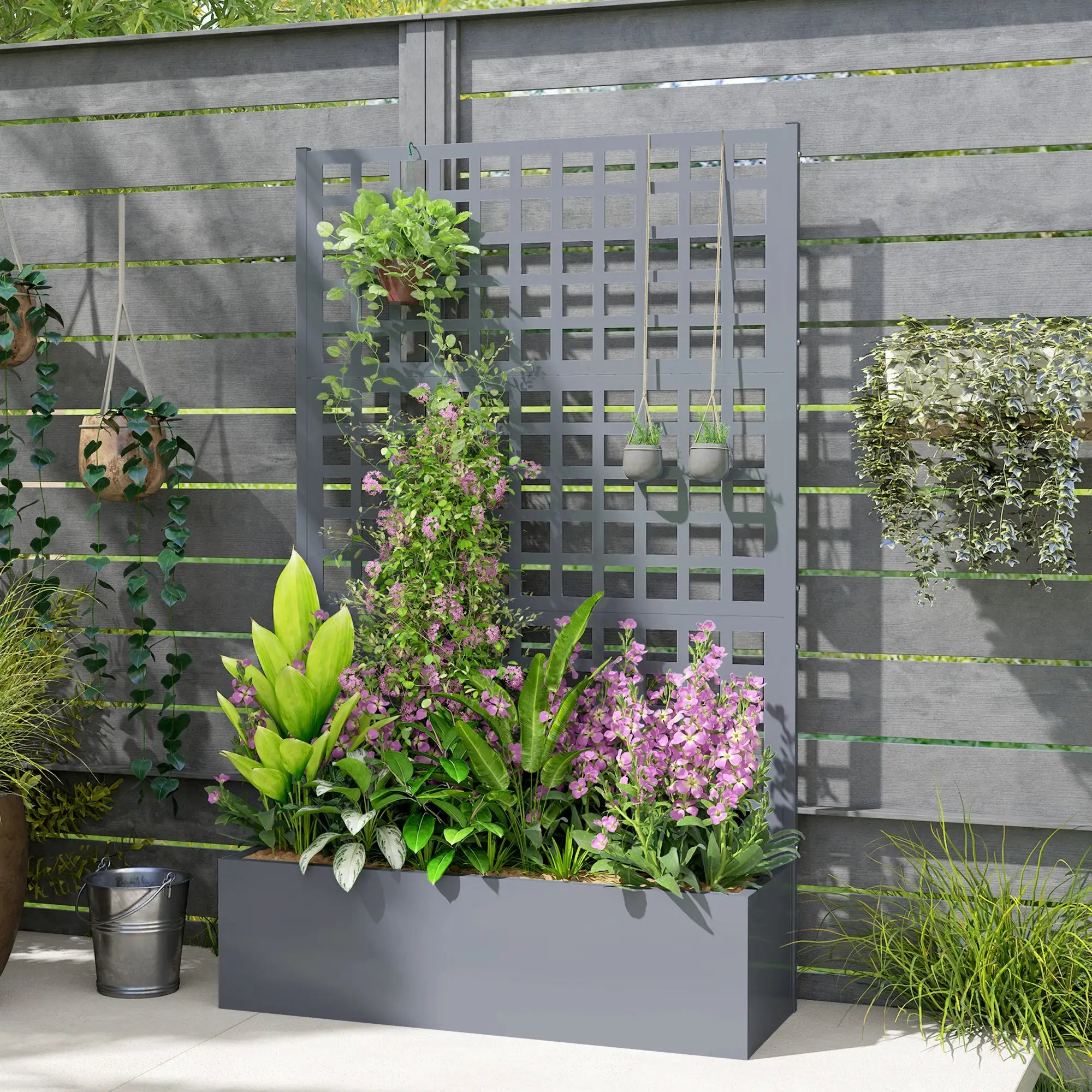 Galvanized Raised Garden Bed Planter Box With Trellis, 43