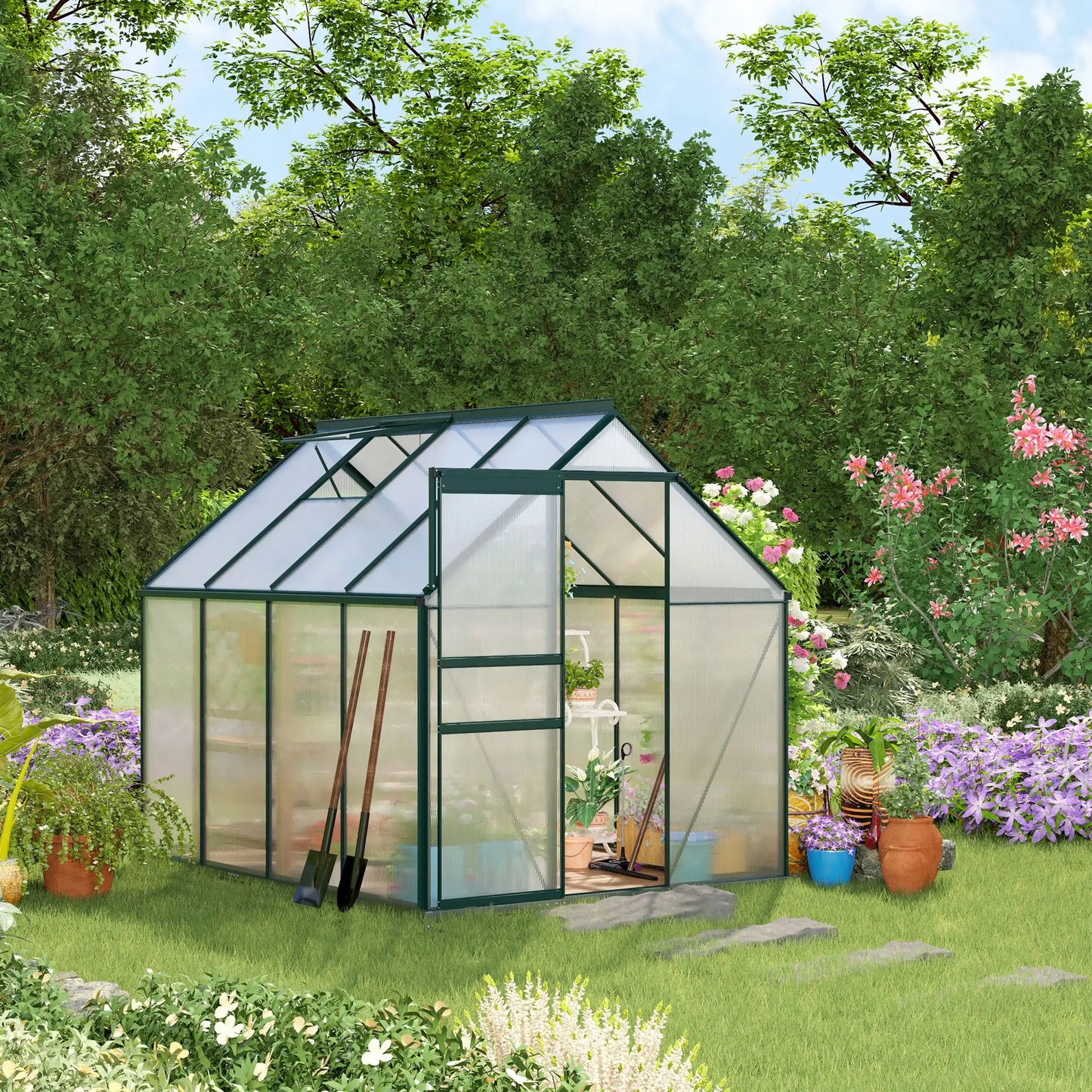 6' x 8' x 6.5' Polycarbonate Greenhouse, Walk-in, Adjustable Roof Vent, Green Walk In Greenhouses at Gallery Canada