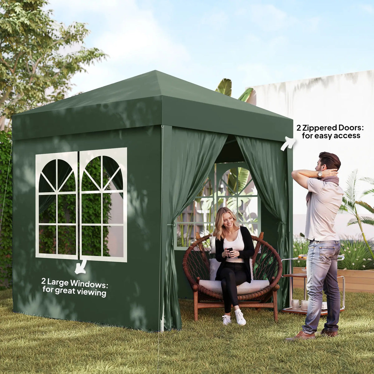 6.6'x6.6' Pop Up Canopy Tent, Instant Sun Shelter, Dark Green