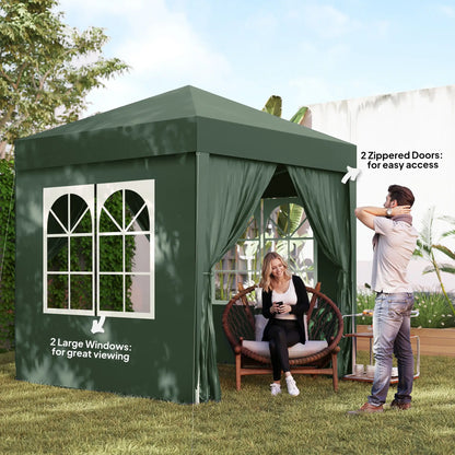 6.6'x6.6' Pop Up Canopy Tent, Instant Sun Shelter, Dark Green