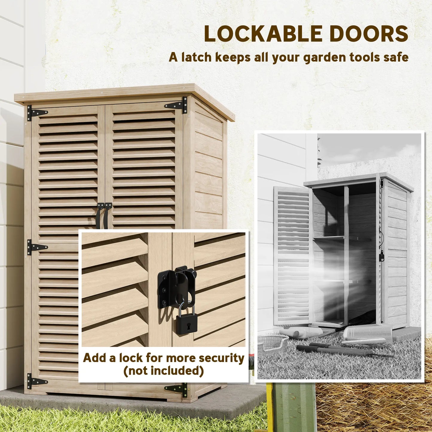 Wooden Garden Shed, 30" x 20" x 47", Waterproof Asphalt Roof, Shelves, Natural