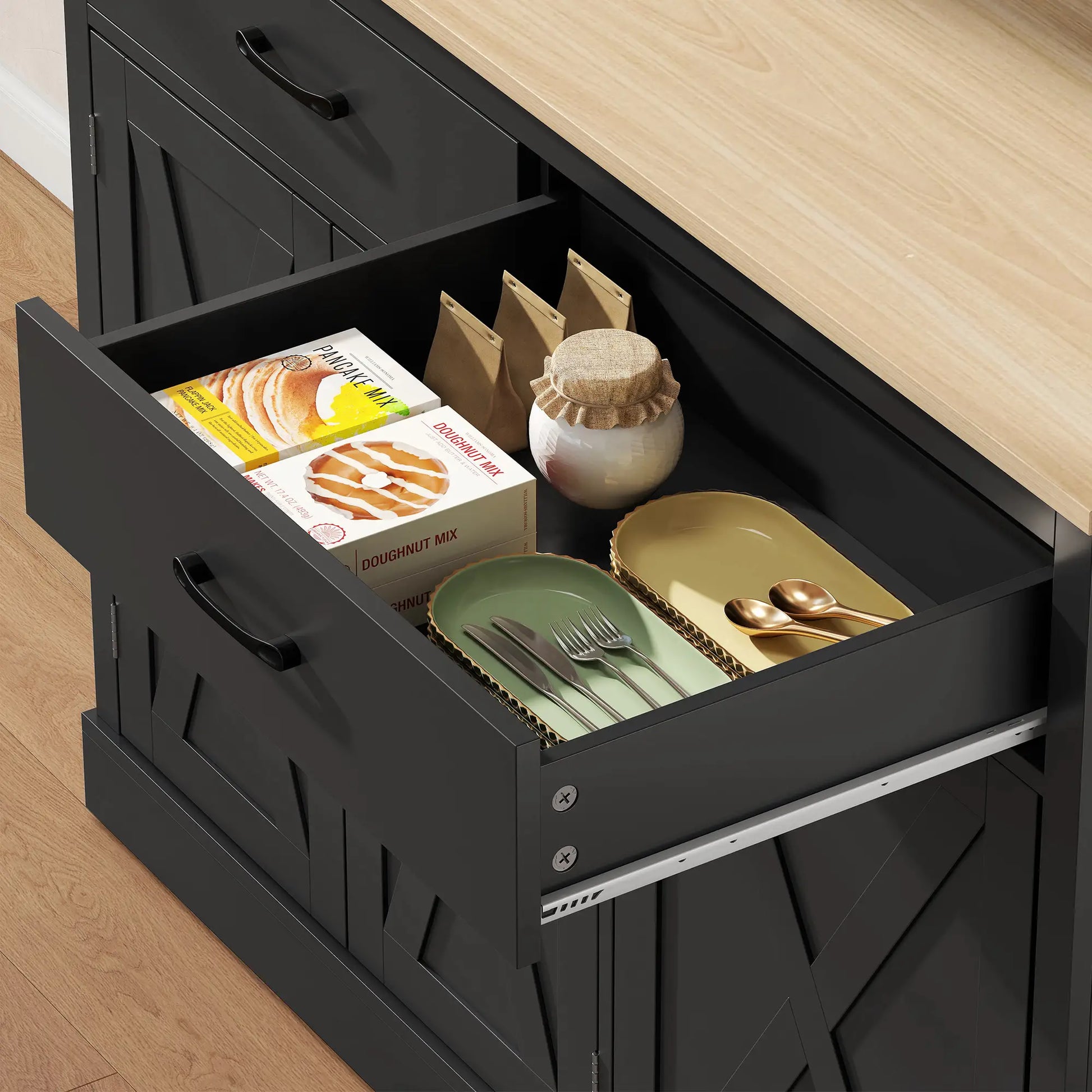 69 Inch Pantry Cabinet with Charging Station, Microwave Stand, Tilt-Out Trash Can, Black Kitchen Pantry Cabinets at Gallery Canada