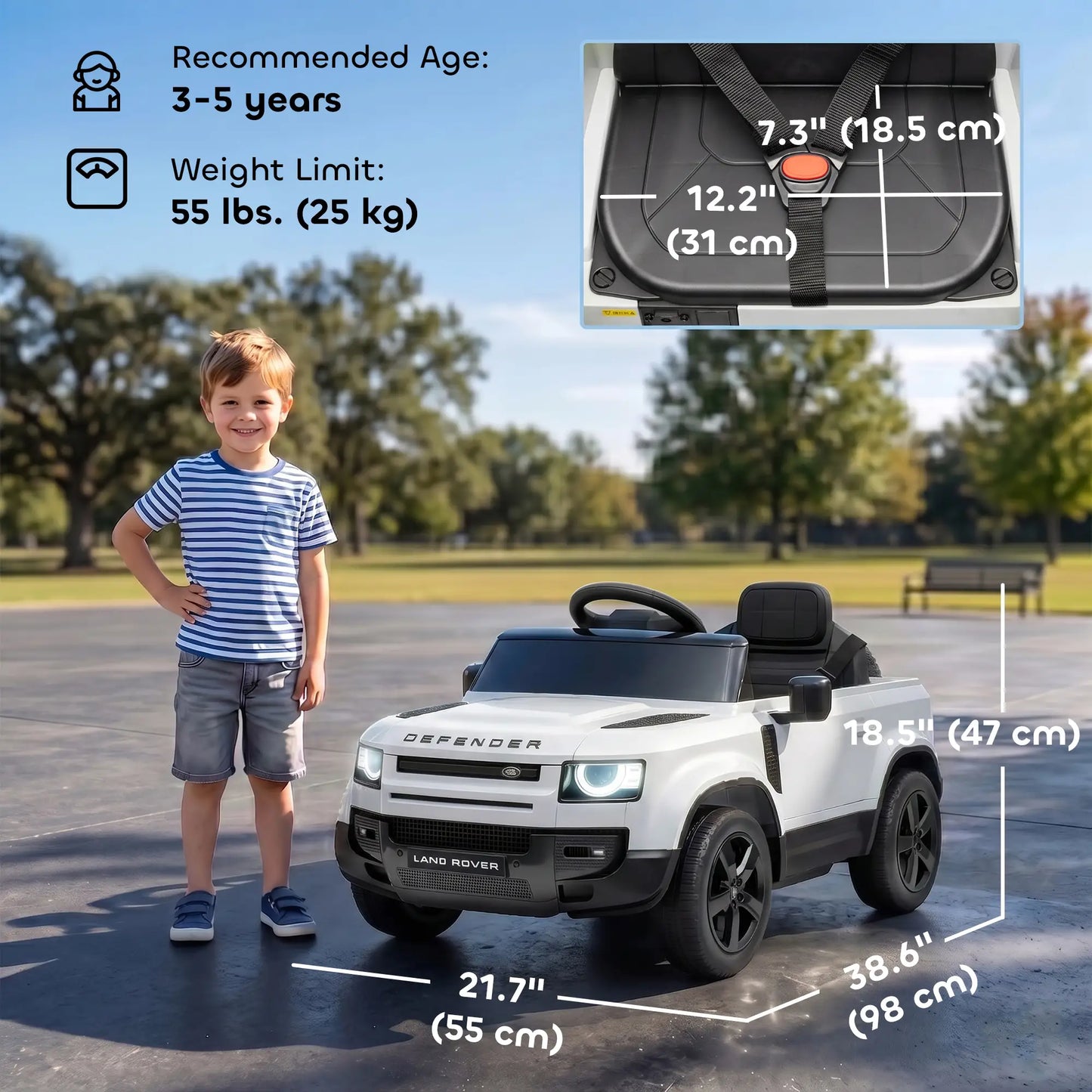 12V Licensed Land Rover Ride-On Car, Remote, White