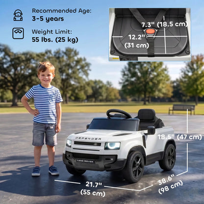 12V Licensed Land Rover Ride-On Car, Remote, White