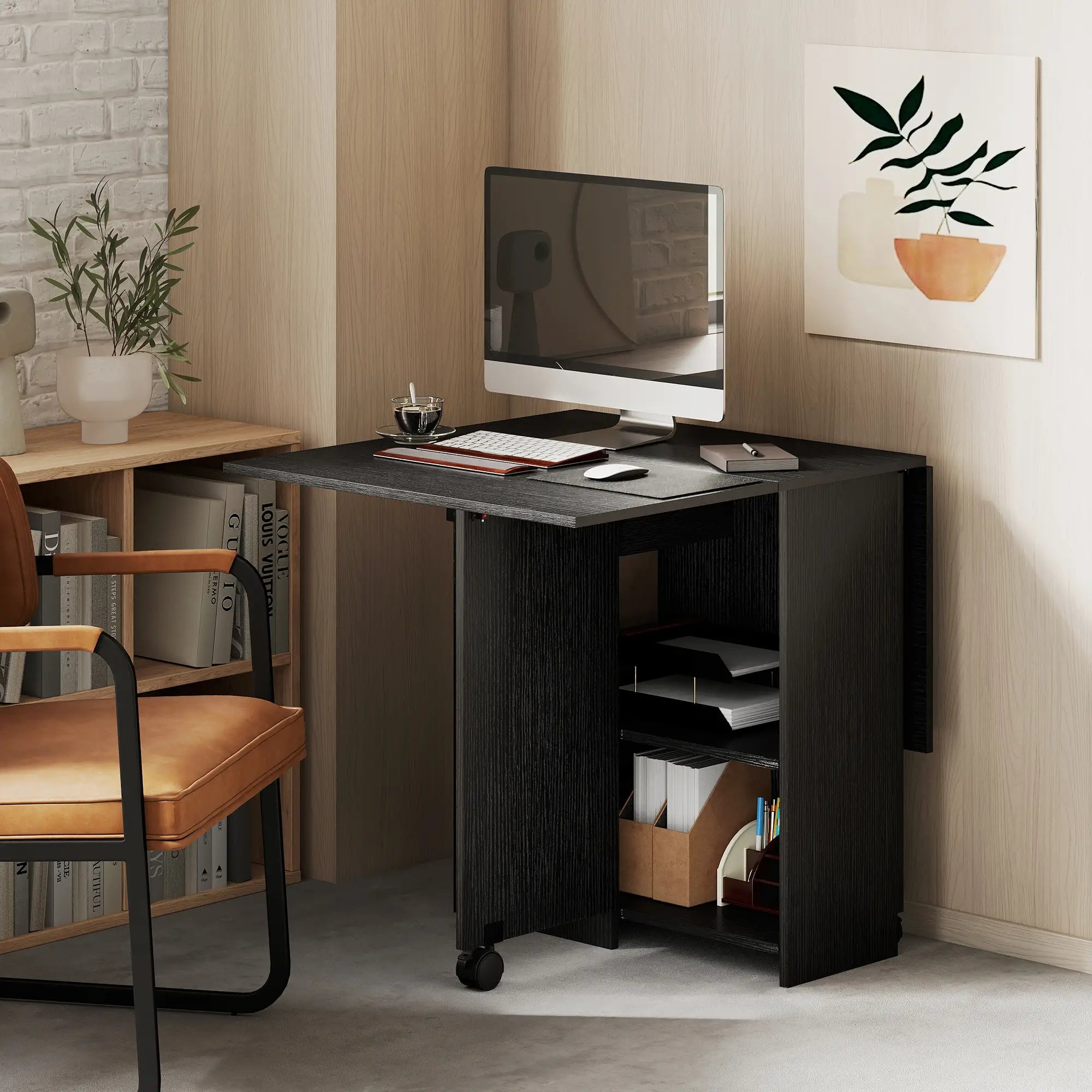 Folding Drop Leaf Kitchen Table with Drawer and Shelves, Black Dining Tables at Gallery Canada