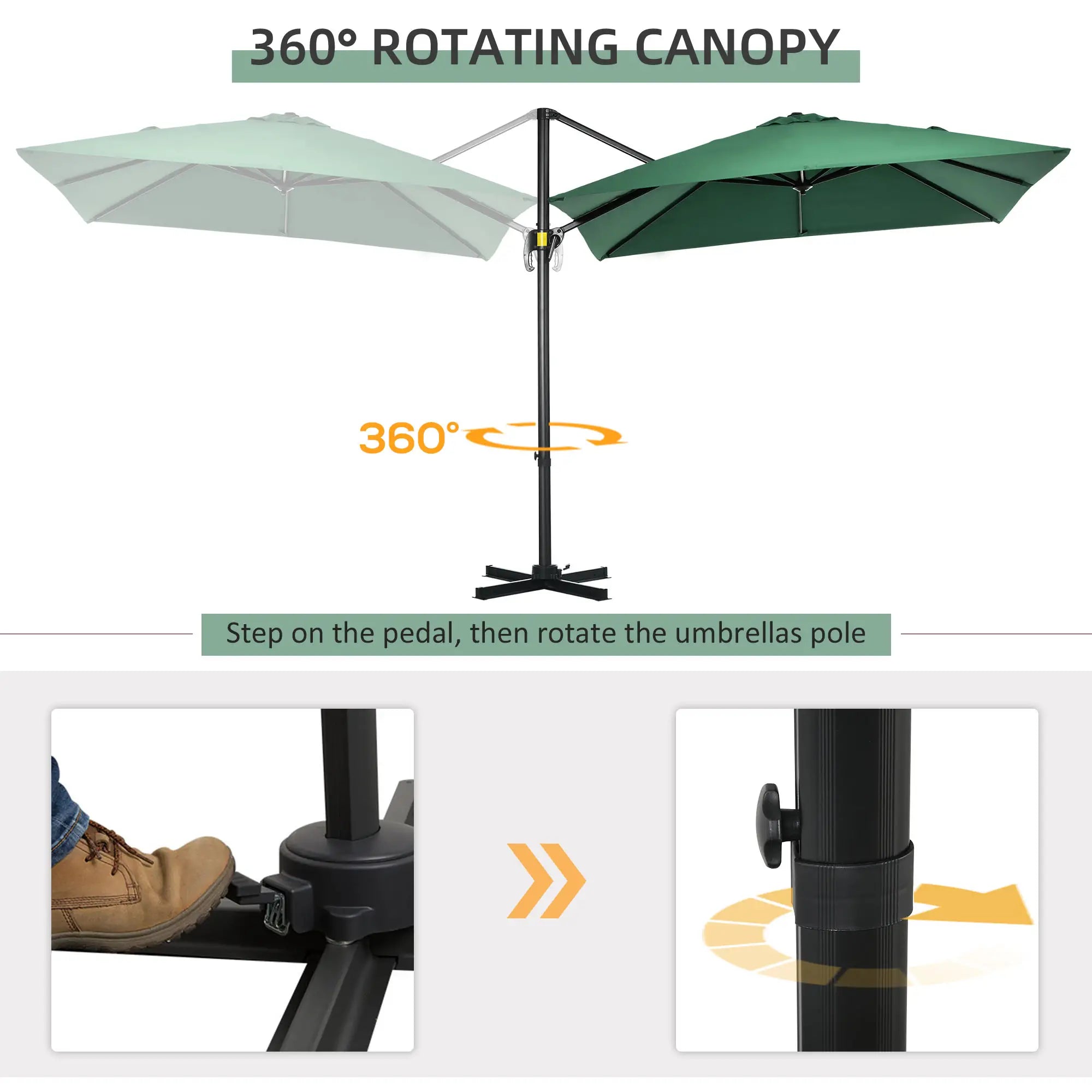 8' x 8' Square Cantilever Umbrella, 360° Rotation, Aluminum, Green Cantilever Umbrellas at Gallery Canada