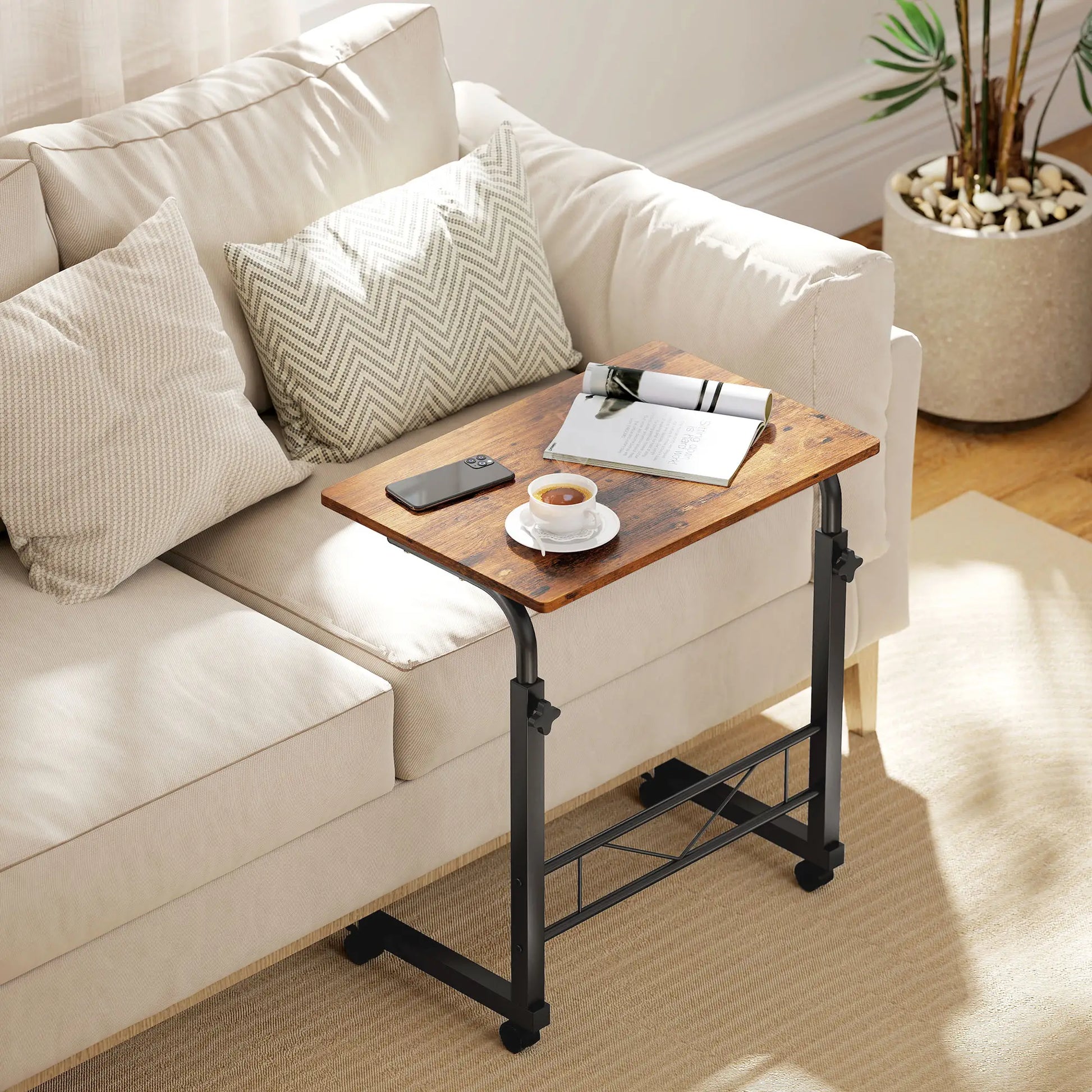 Mobile Standing Desk, Adjustable Height, 23.5 Inch, Rustic Brown, Brown Side Tables at Gallery Canada