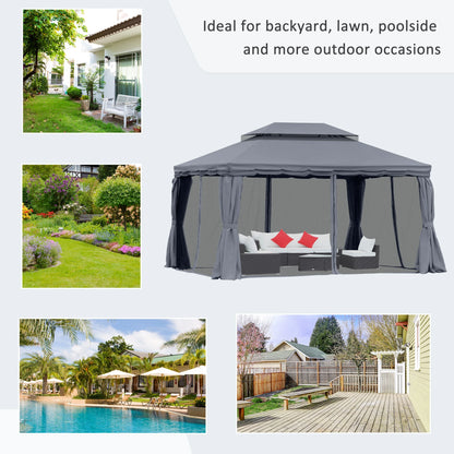 13' x 10' Patio Gazebo, Double Roof Canopy Shelter with Netting, Dark Grey Gazebos at Gallery Canada