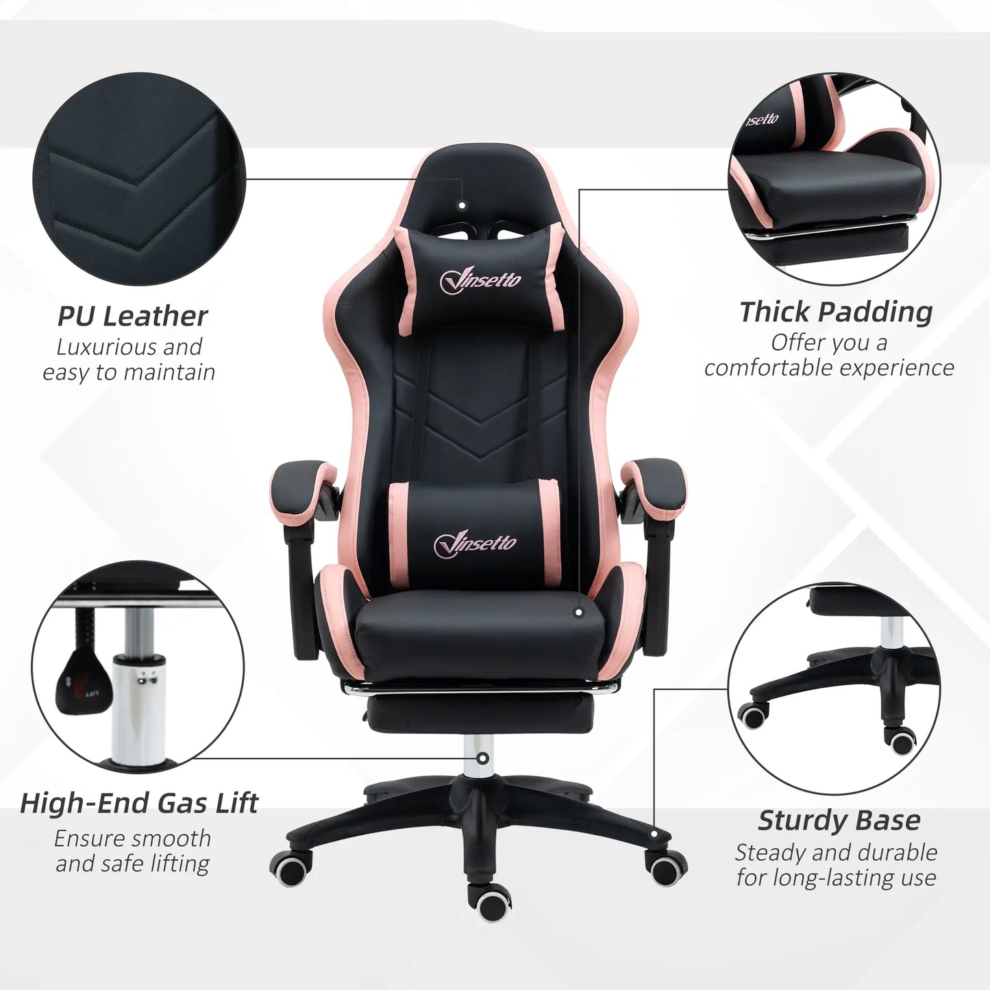 Gaming Chair, PU Leather Office Desk Chair with Footrest, Swivel Wheels, 135° Reclining Back, Black Video Game Chairs at Gallery Canada