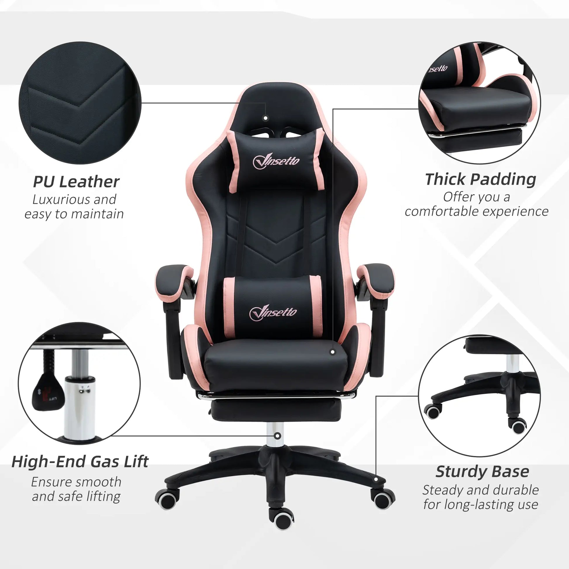 Gaming Chair, PU Leather Office Desk Chair with Footrest, Swivel Wheels, 135° Reclining Back, Black Video Game Chairs at Gallery Canada