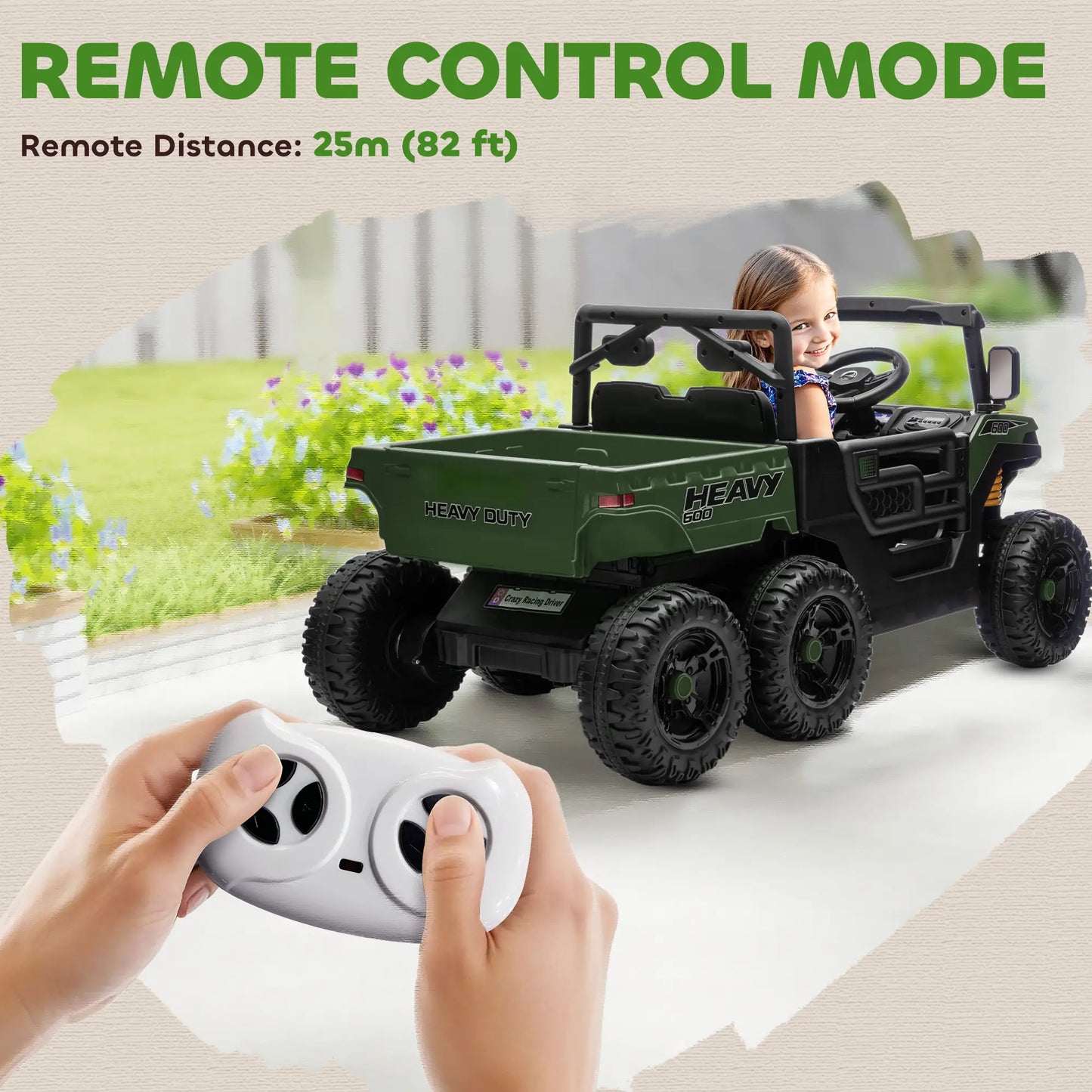 24V 4WD Kids Ride On Truck, 6 Wheels, 2 Seater, Remote, Dump Bed, Green Electric Toy Cars at Gallery Canada