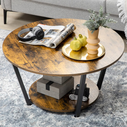 2-Tier Round Coffee Table, Storage Shelf, Steel Frame, Rustic Brown, Brown Coffee Tables at Gallery Canada