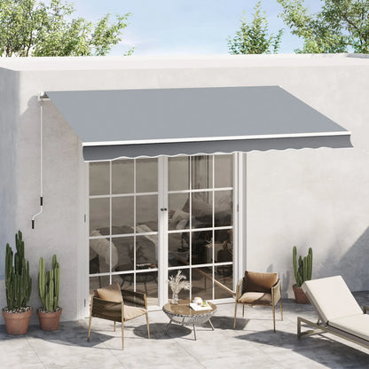 10x8ft Manual Retractable Patio Awning, Aluminum Frame, Grey Deck Awnings at Gallery Canada
