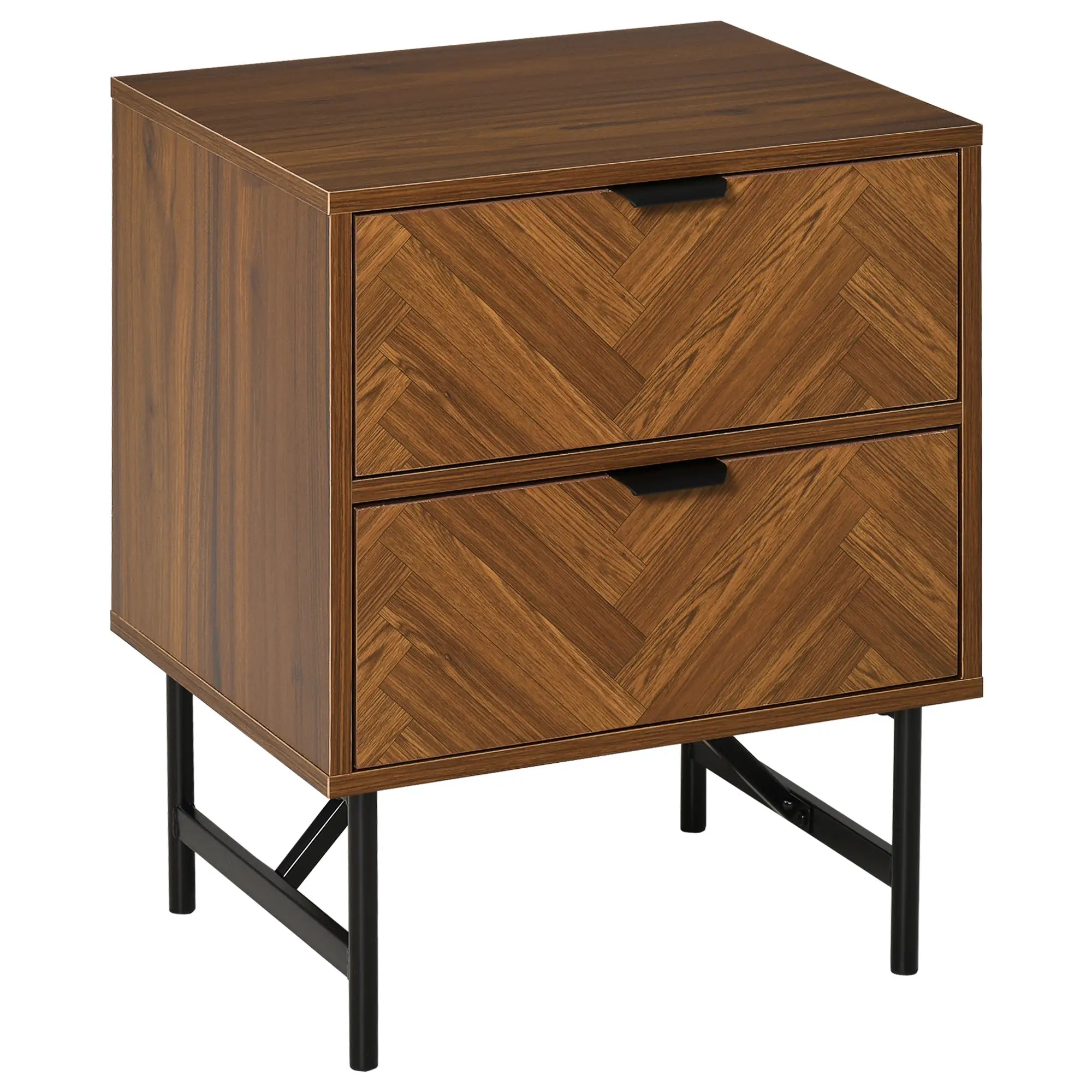 Bedside Table, Nightstand for Bedroom, End Side Table Dresser Storage with 2 Drawers, Walnut Brown Storage Cabinets at Gallery Canada