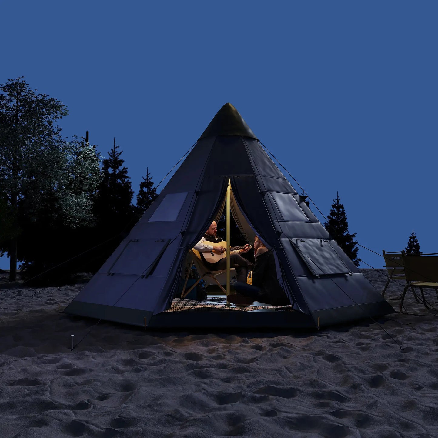 6 Person Family Teepee Tent, Mesh Windows, Floor, Carry Bag, Grey Camping Tents at Gallery Canada