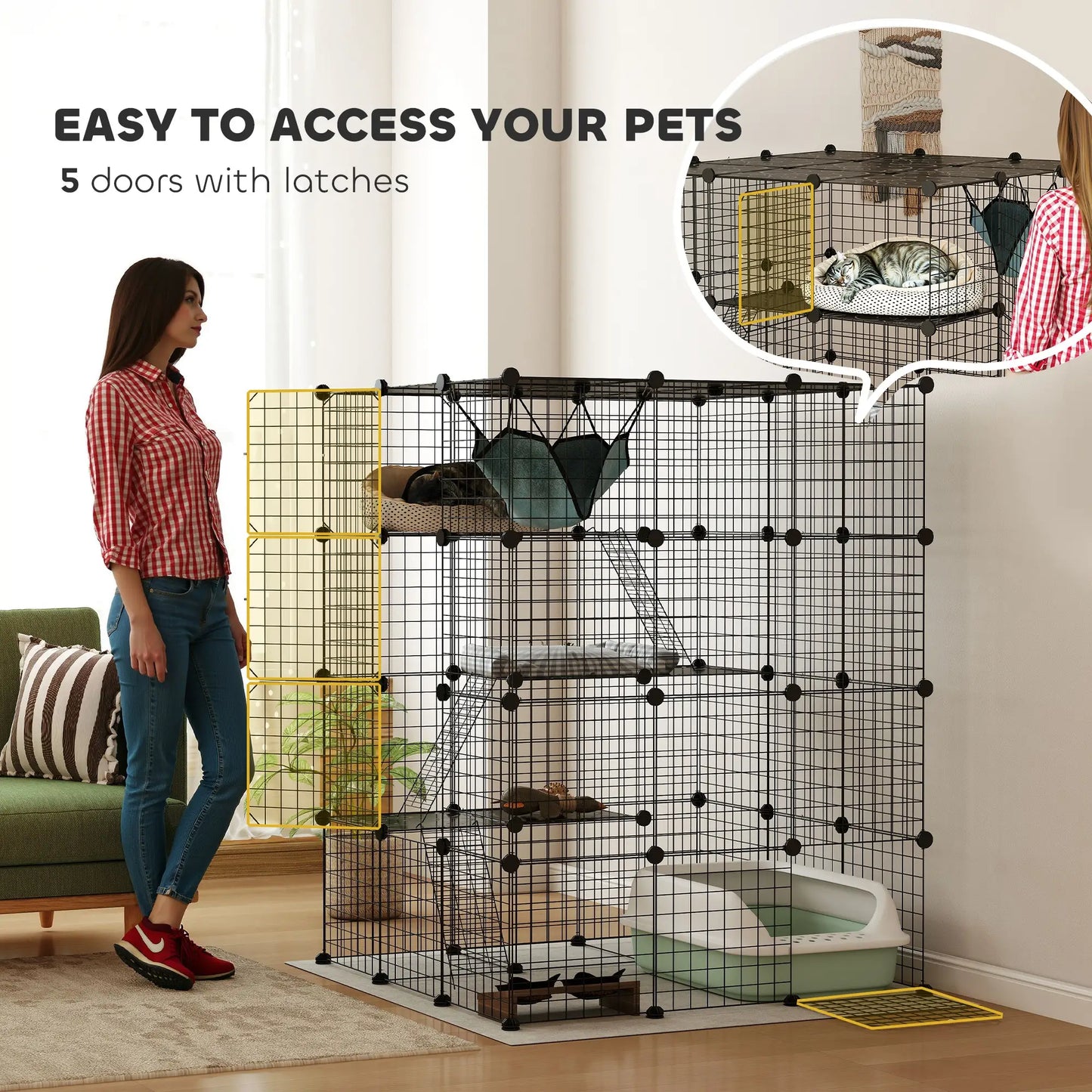 4 Tier DIY Cat Cage, Indoor Catio for 1-3 Cats, Black Outdoor Cat Enclosures at Gallery Canada