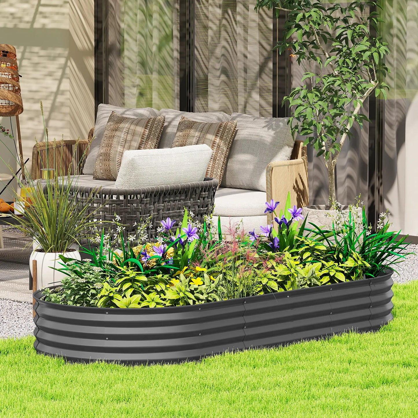 7' x 3' x 1' Galvanized Raised Garden Bed, Dark Grey Metal Planter Box, Dark Grey