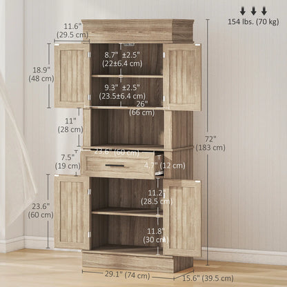 Modern Kitchen Pantry Cabinet, Freestanding with Adjustable Shelves, Oak Kitchen Pantry Cabinets at Gallery Canada