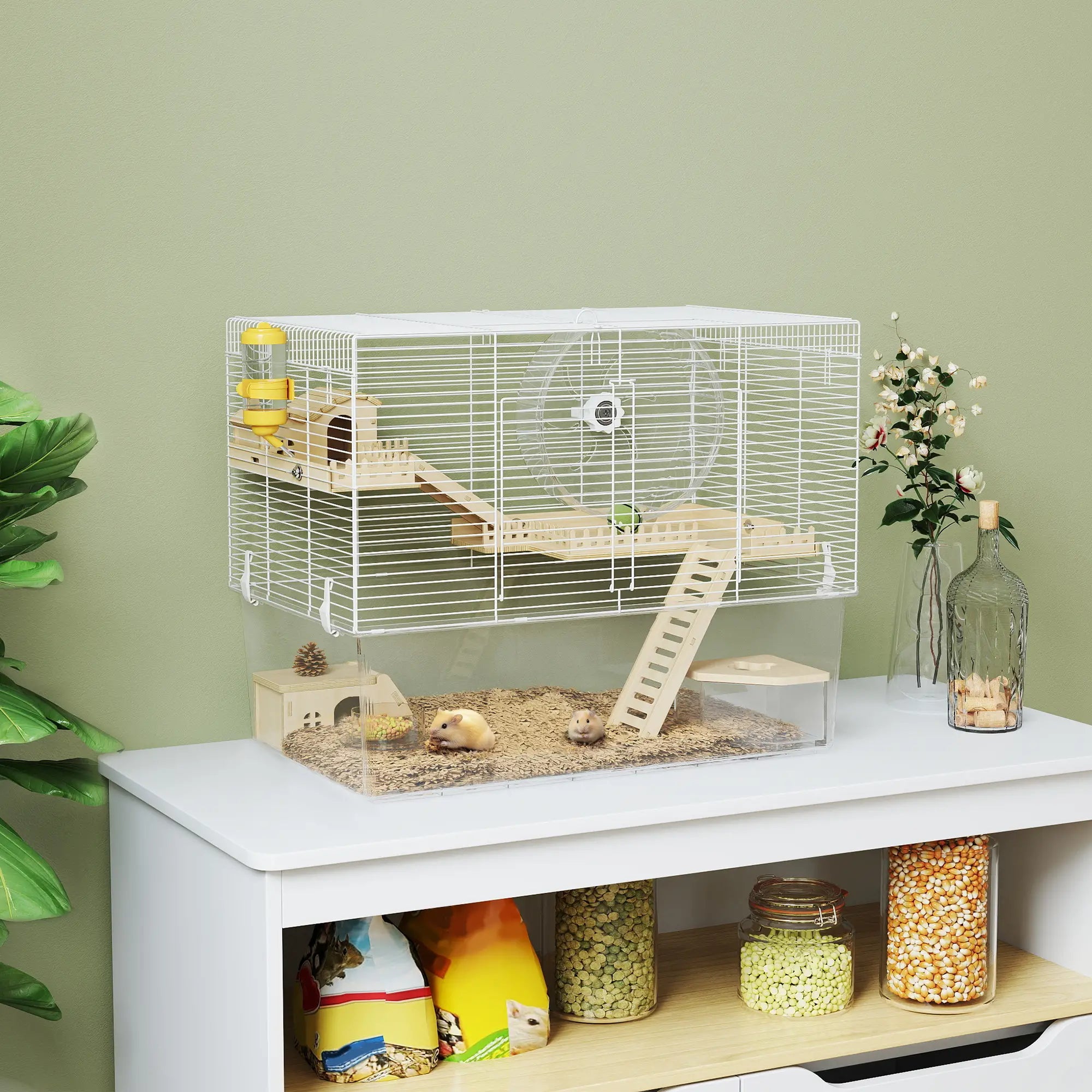 Hamster Cage with Deep Bottom, Wooden Ramp, Hut, Exercise Wheel, White Hamster Cages at Gallery Canada