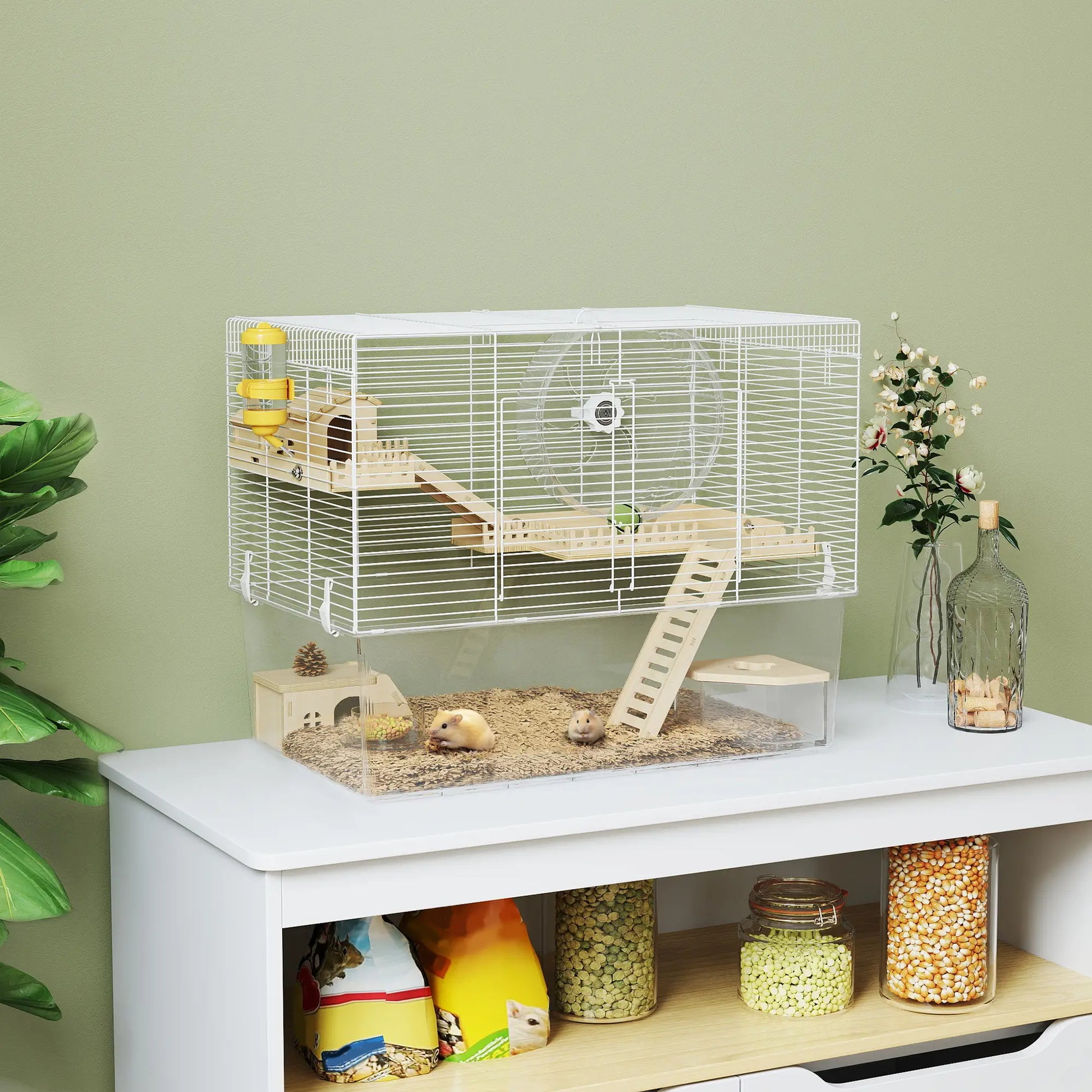 Hamster Cage with Deep Bottom, Wooden Ramp, Hut, Exercise Wheel, White Hamster Cages at Gallery Canada