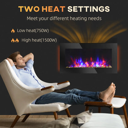 36" Wall-Mounted Electric Fireplace, 750/1500W, Flame Effect, 7 Color Light, Black Electric Fireplaces at Gallery Canada