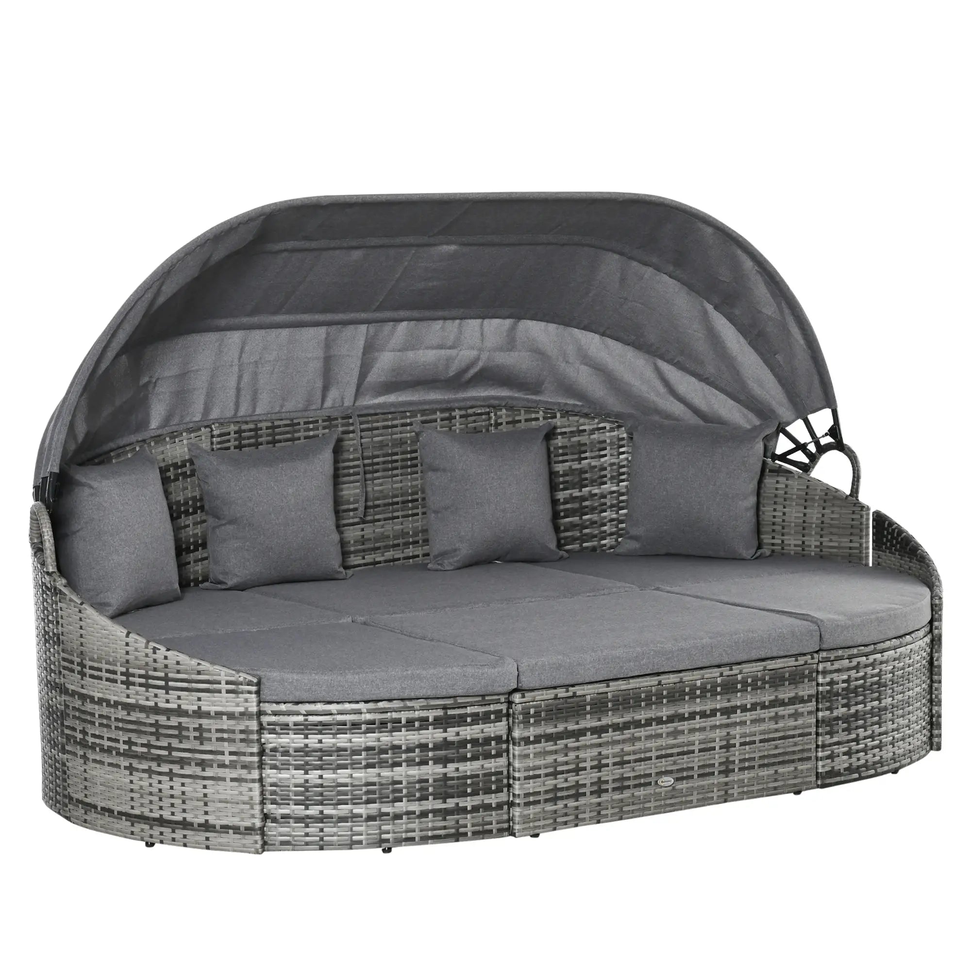 4-Piece PE Wicker Round Daybed, Outdoor Rattan Lounge Set, Grey Daybeds Mixed Grey Rattan, Grey Cushion at Gallery Canada