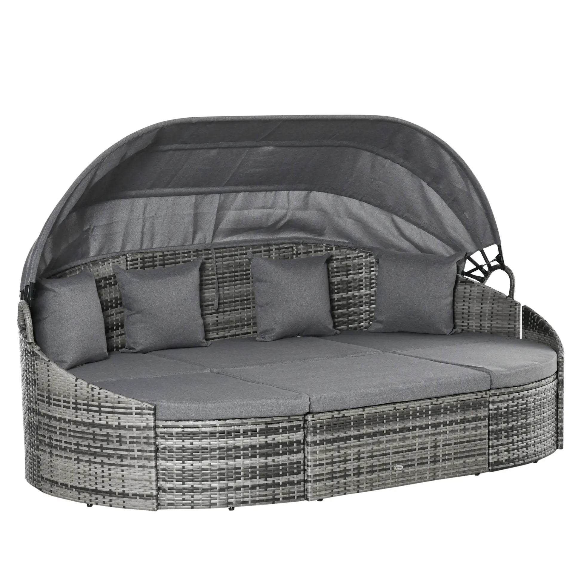 4-Piece PE Wicker Round Daybed, Outdoor Rattan Lounge Set, Grey Daybeds Mixed Grey Rattan, Grey Cushion at Gallery Canada
