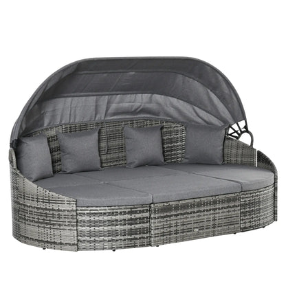 4-Piece PE Wicker Round Daybed, Outdoor Rattan Lounge Set, Grey Daybeds Mixed Grey Rattan, Grey Cushion at Gallery Canada