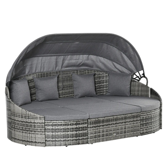 4-Piece PE Wicker Round Daybed, Outdoor Rattan Lounge Set, Grey Daybeds Mixed Grey Rattan, Grey Cushion at Gallery Canada