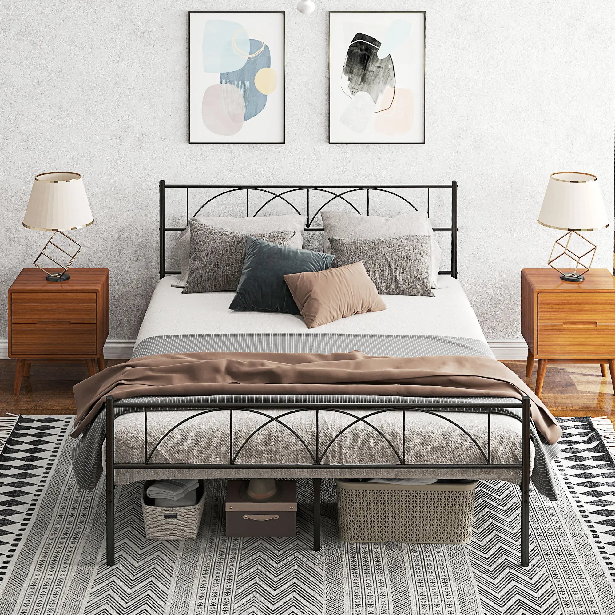 Queen Metal Platform Bed Frame, Steel Slat Support, Underbed Storage Bed Frames at Gallery Canada