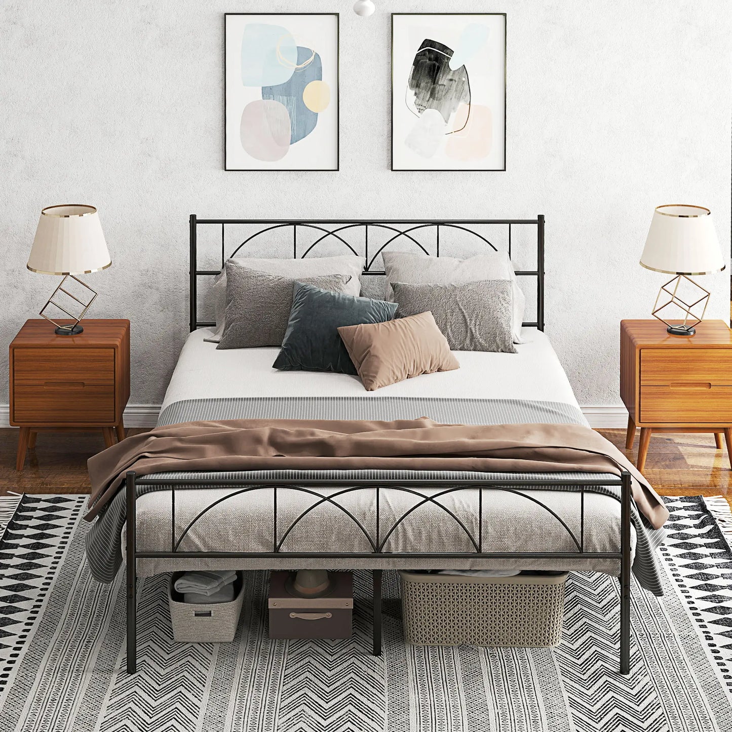 Queen Metal Platform Bed Frame, Steel Slat Support, Underbed Storage Bed Frames at Gallery Canada