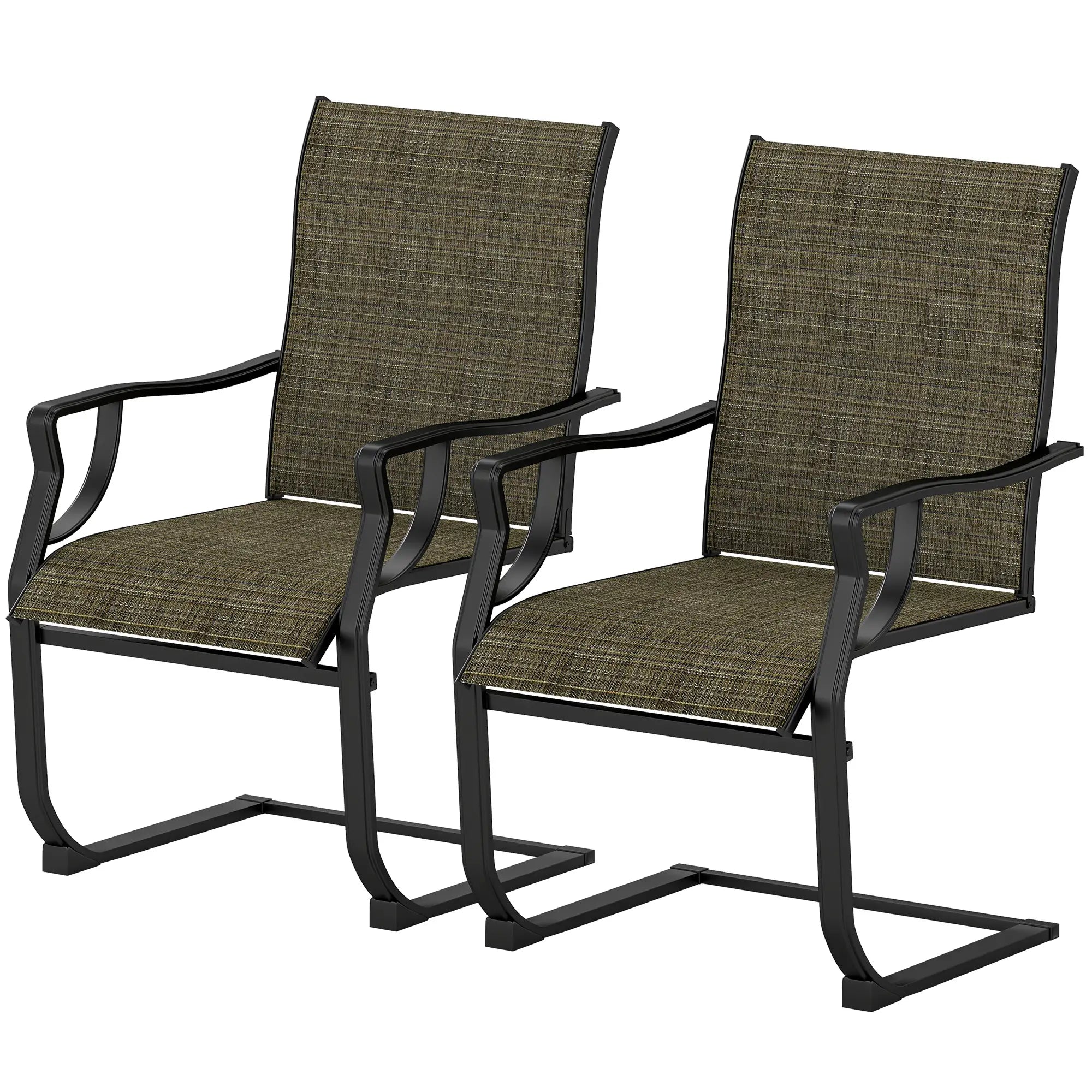 Spring Motion Patio Chairs Set Of 2, Curved High Backrest, Armrest, All Weather Fabric, Metal Frame Outdoor Dining Sets Light Brown at Gallery Canada