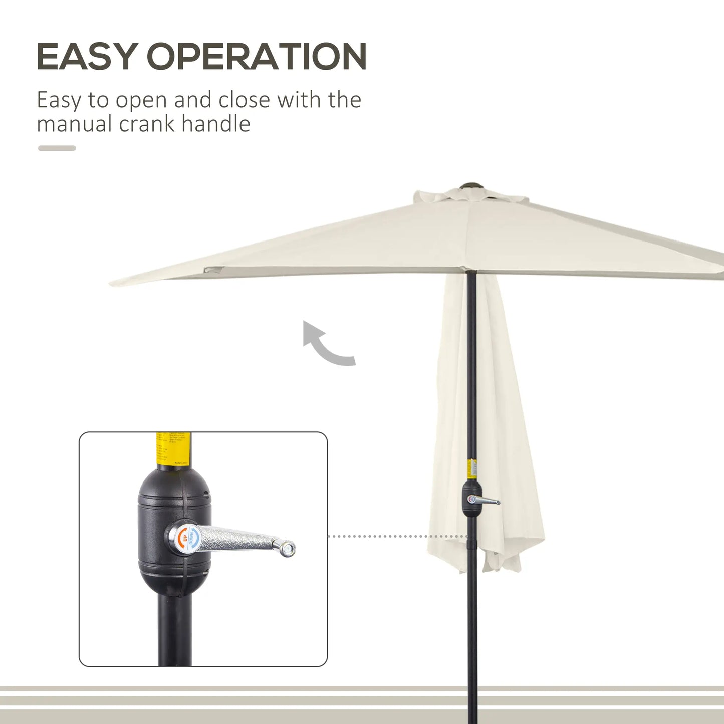 9.8ft Half Umbrella, Semi Round Patio Parasol, Crank Handle, Top Vent, Cream Sun Umbrellas at Gallery Canada