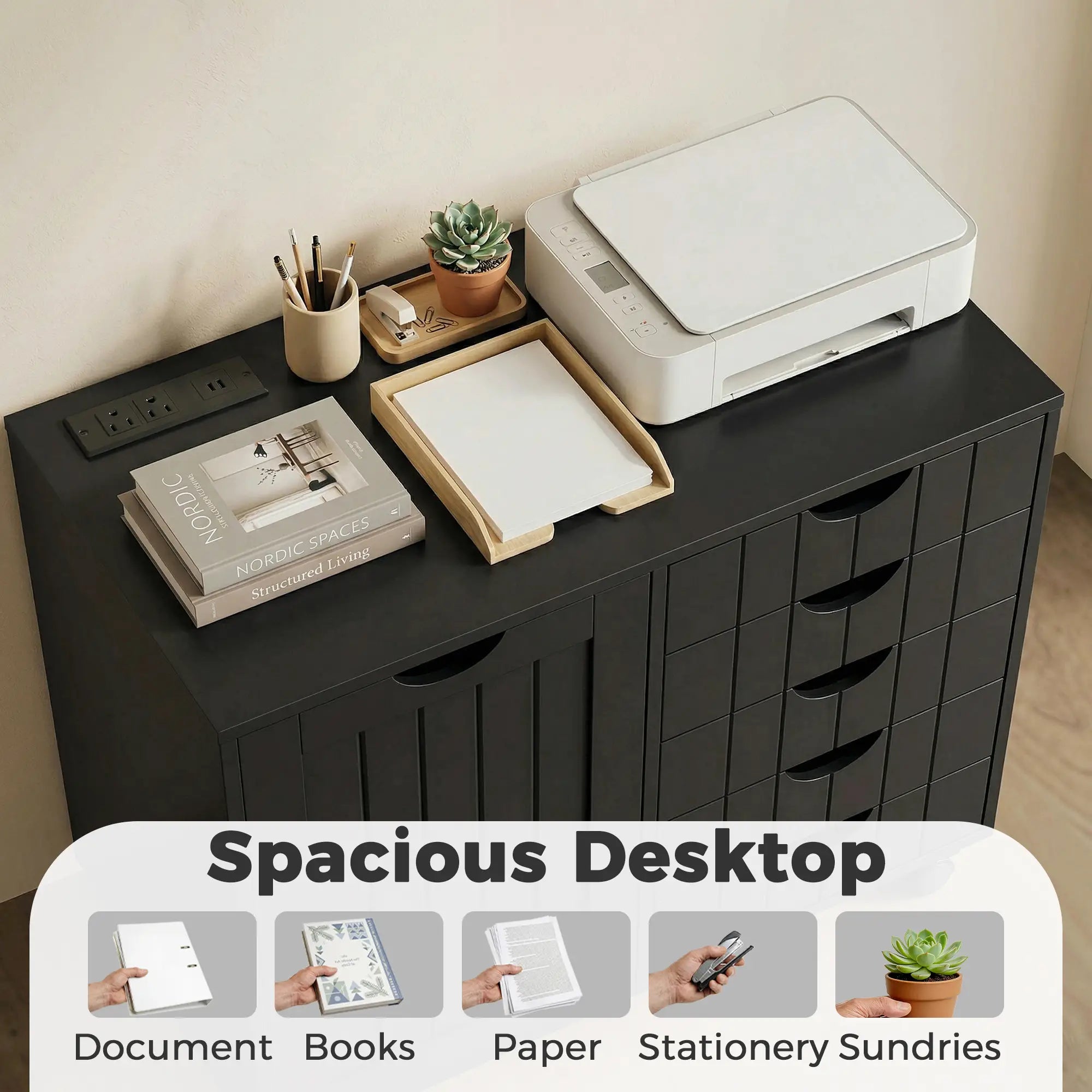 Mobile Lateral Filing Cabinet with 5 Drawers, Printer Stand, Black Office Cabinets & Cupboards at Gallery Canada