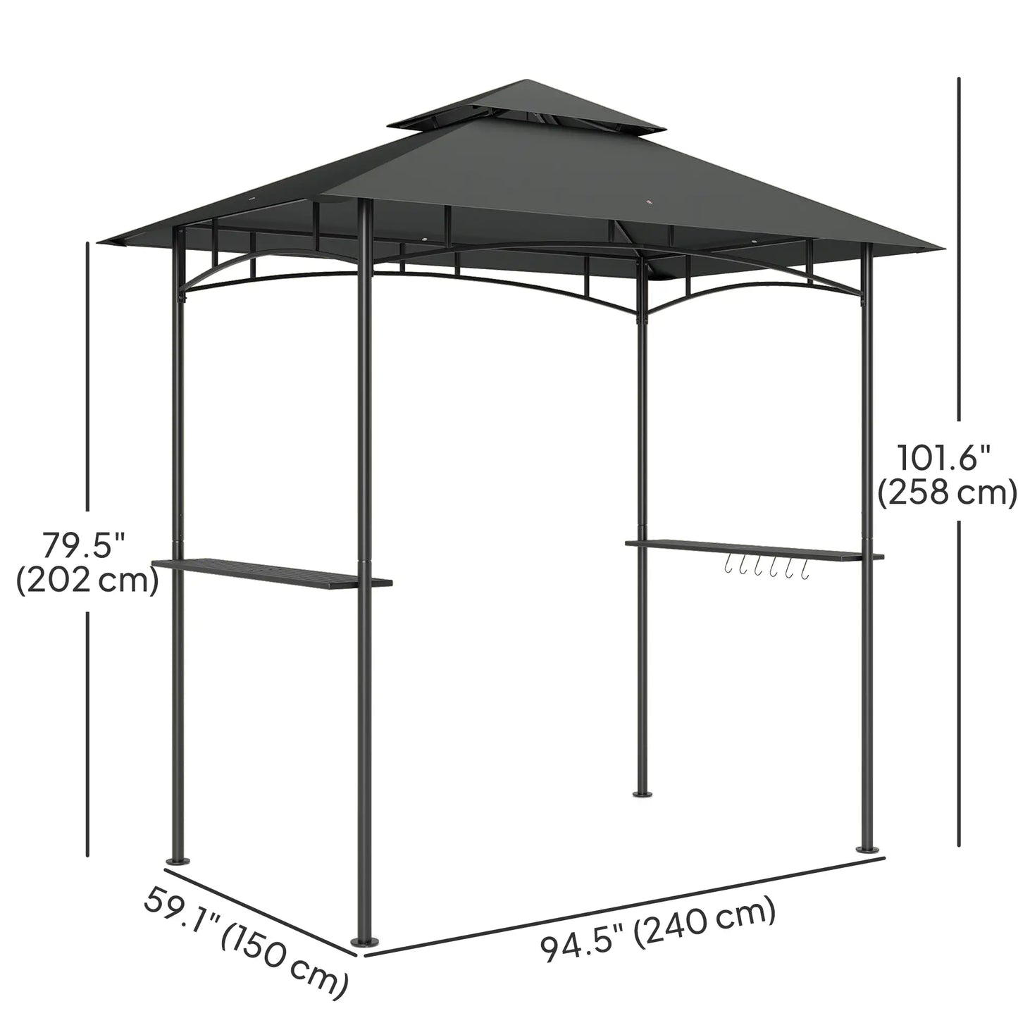 8' x 5' Outdoor Grill Gazebo, Double Tiered With Shelves, Dark Grey BBQ Grill Gazebos at Gallery Canada