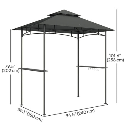 8' x 5' Outdoor Grill Gazebo, Double Tiered With Shelves, Dark Grey BBQ Grill Gazebos at Gallery Canada