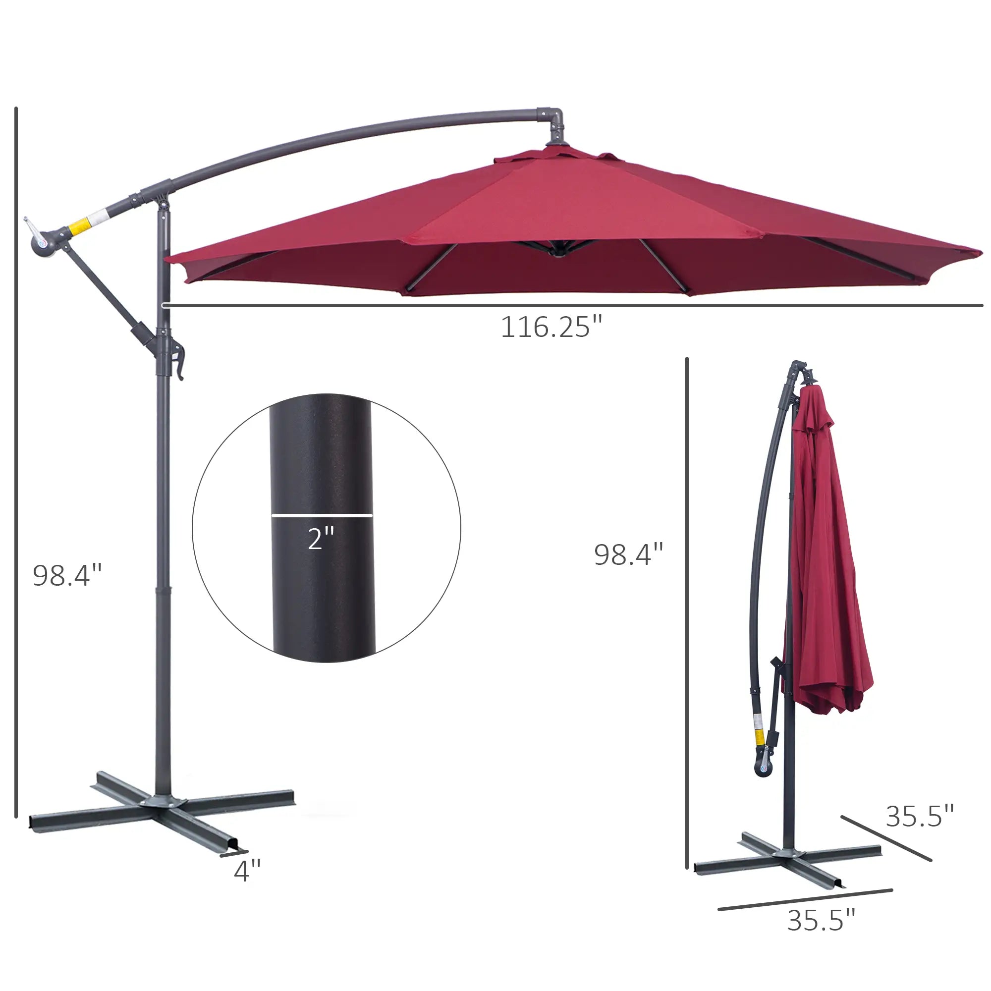 10' Deluxe Patio Umbrella, Banana Hanging Offset Sunshade, Wine Red Cantilever Umbrellas at Gallery Canada