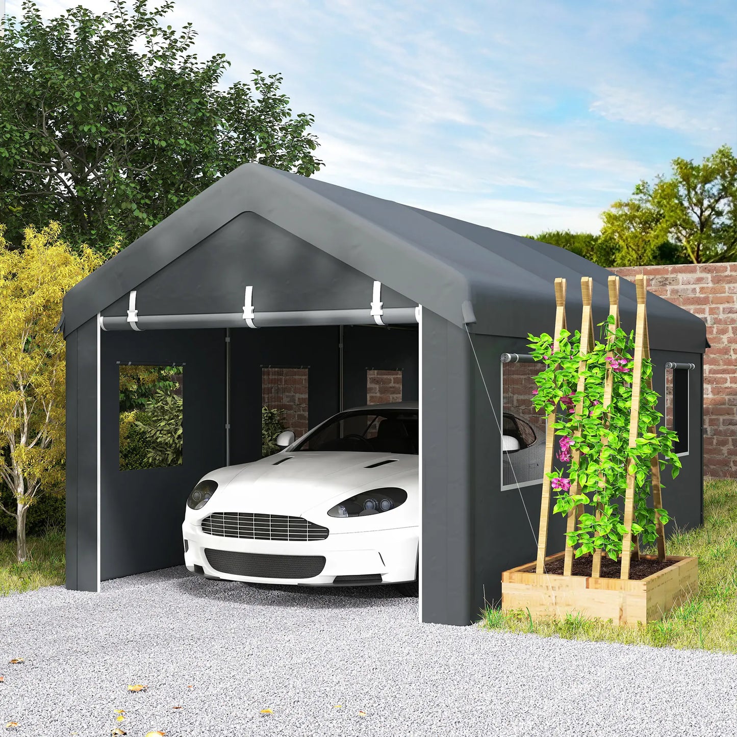 10' x 20' Heavy Duty Portable Garage, 6 Mesh Windows, 2 Doors, Dark Grey Car Shelters at Gallery Canada