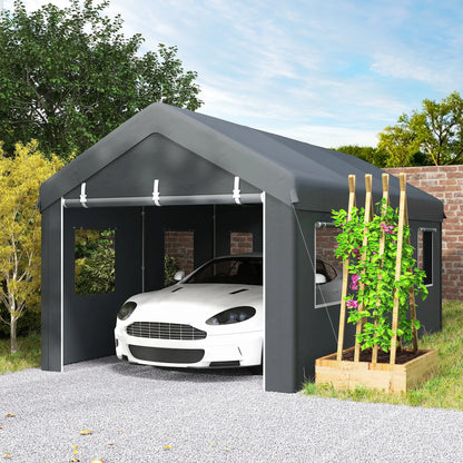 10' x 20' Heavy Duty Portable Garage, 6 Mesh Windows, 2 Doors, Dark Grey Car Shelters at Gallery Canada