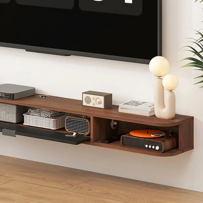 71" Floating TV Stand, Wall Mounted Media Console, Flip Drawer, 2 Open Shelves, Walnut TV Stands at Gallery Canada