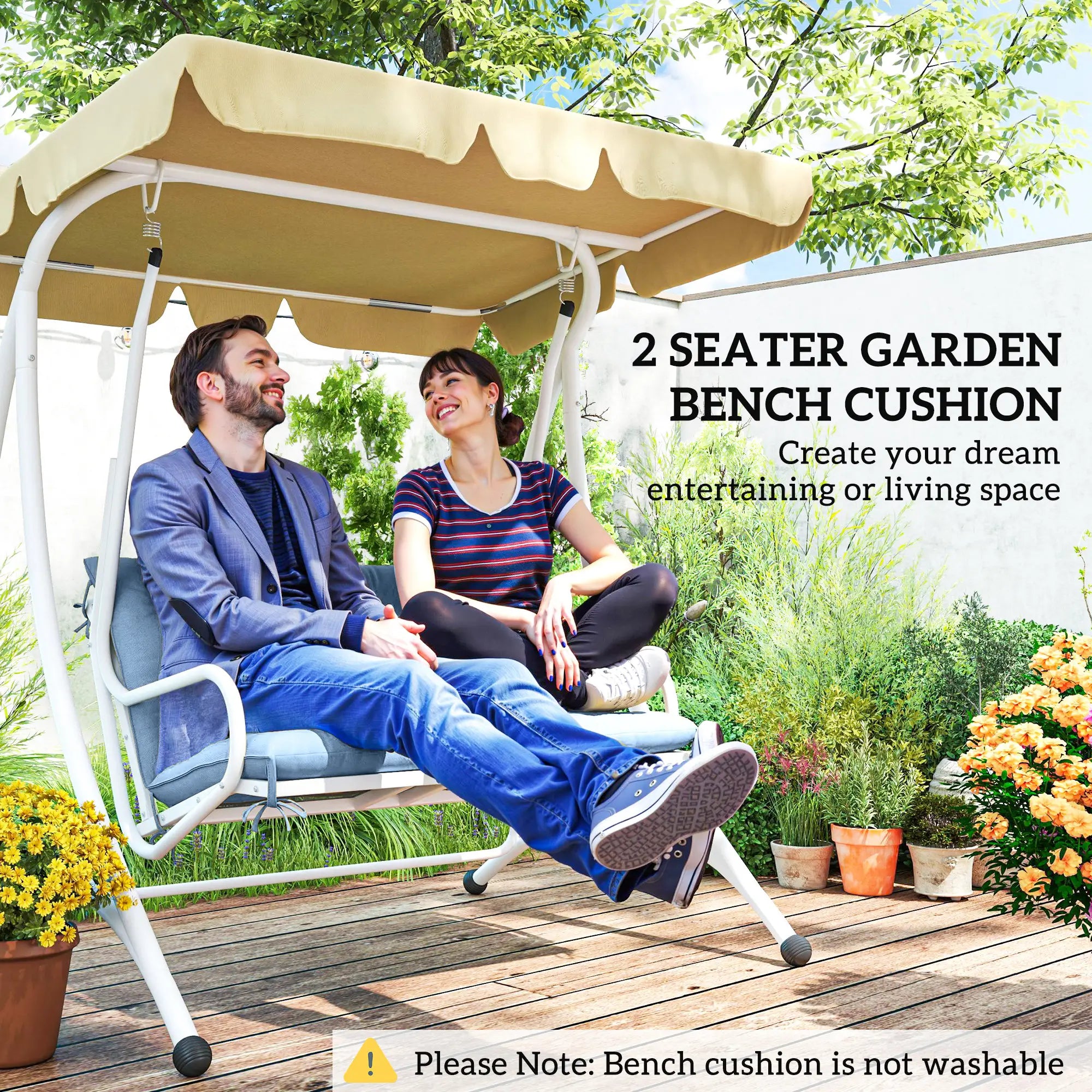 Garden Bench Cushion, 2 Seater with Backrest, Non-Slip Thick Pad, Blue Patio Chair Cushions at Gallery Canada
