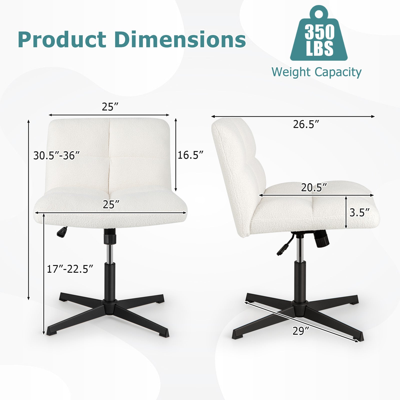 Office Armless Chair Cross Legged with Imitation Lamb Fleece and Adjustable Height, Beige Armless Chairs at Gallery Canada