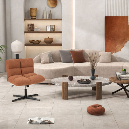 Office Armless Chair Cross Legged with Imitation Lamb Fleece and Adjustable Height, Brown Armless Chairs at Gallery Canada