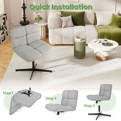 Office Armless Chair Cross Legged with Imitation Lamb Fleece and Adjustable Height, Gray Armless Chairs at Gallery Canada