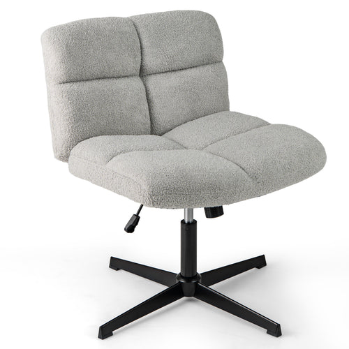 Office Armless Chair Cross Legged with Imitation Lamb Fleece and Adjustable Height, Gray