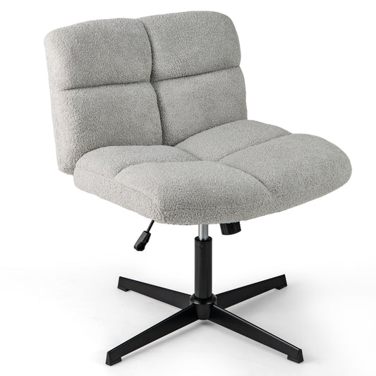 Chaise de bureau sans accoudoirs, pieds croisés avec polaire imitation agneau et hauteur réglable, gris