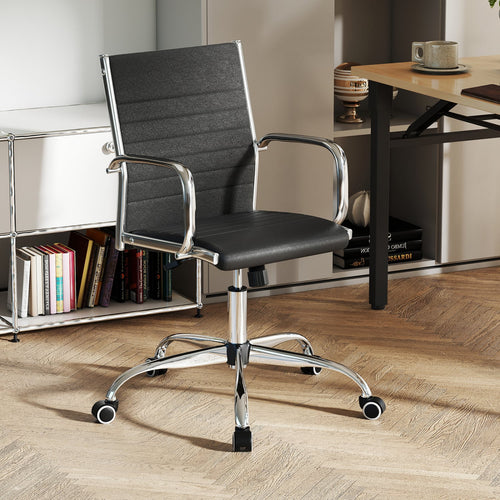 Adjustable Office Chair with Rocking Backrest, Armrests, Black