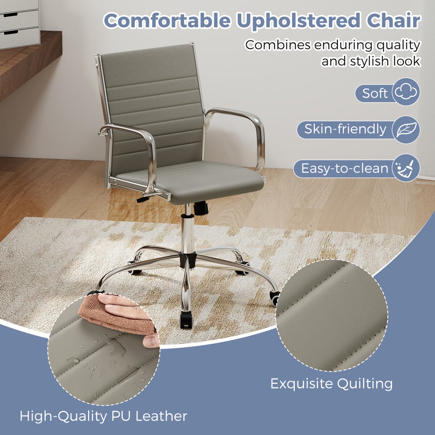 Chaise de bureau réglable avec dossier basculant, grise